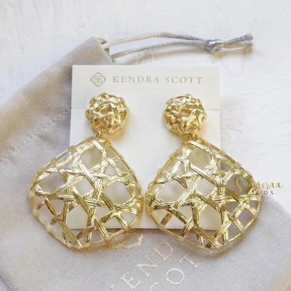 Kendra Scott Gold Woven Teardrop Statement Earrings